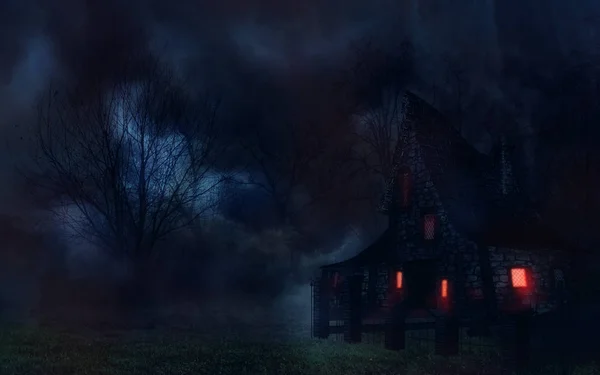 Mystisches nächtliches Haus — Stockfoto
