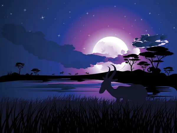 Paysage nocturne avec antilopes — Image vectorielle