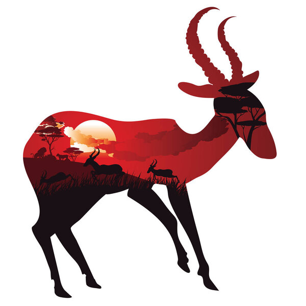 Sunset Landscape with Antelopes