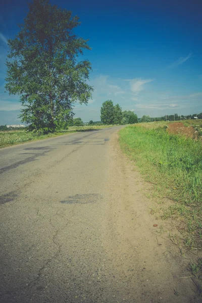 Солнечная сельская дорога отфильтрована — стоковое фото