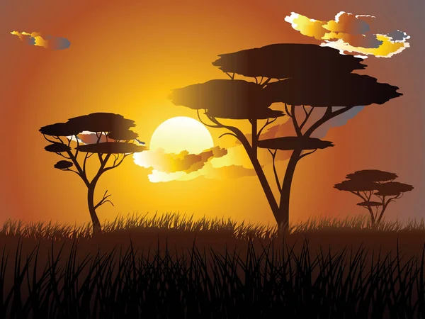 Αφρικανικό ηλιοβασίλεμα τοπίο — Διανυσματικό Αρχείο