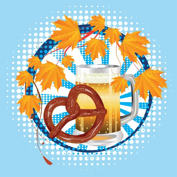 Pretzel de dibujos animados con cerveza — Vector de stock