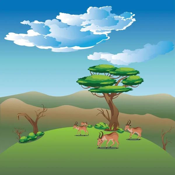 Landscape with Antelopes — Stock Vector