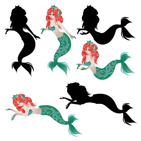 Red Haired Mermaid — Stock Vector