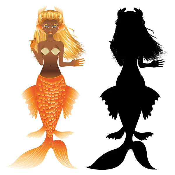 Gold Fish Tail Mermaid — Stock Vector