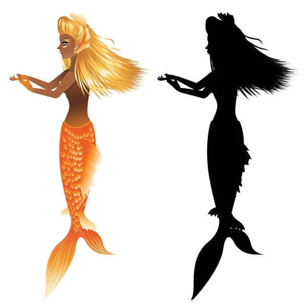 Gold Fish Tail Mermaid — Stock Vector