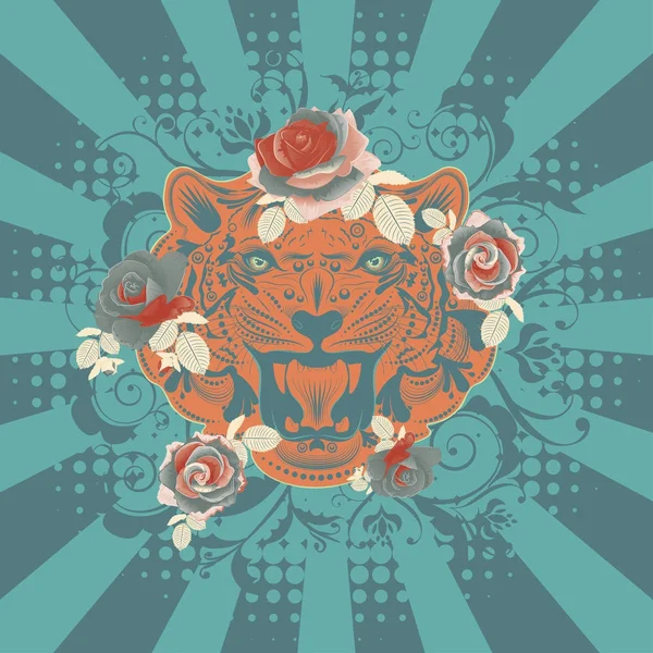 Retrato de tigre ornamental — Vector de stock