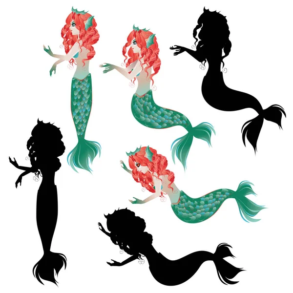 Red Haired Mermaid — Stock Vector