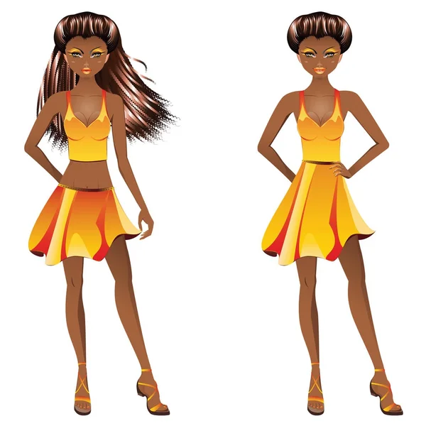 Afro chica americana en vestido — Vector de stock