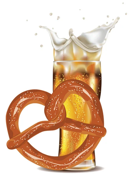 Desenhos animados Pretzel com cerveja — Vetor de Stock