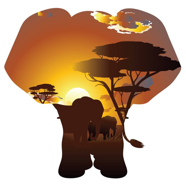 Африканский закат со слоном
