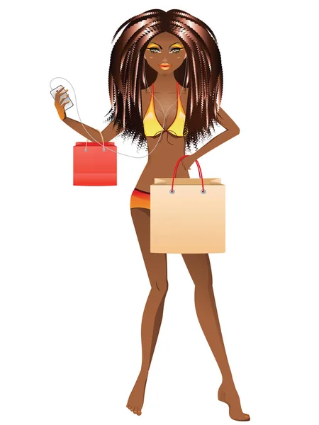 Afro americana chica en traje de baño — Vector de stock