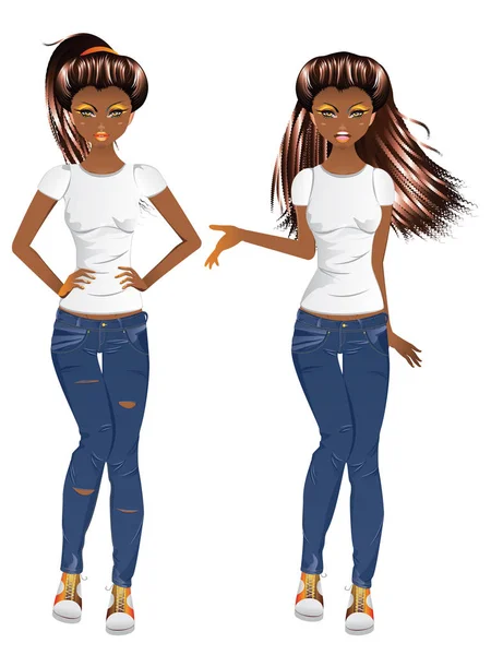 Afro American Girl Casual Style — Stock Vector