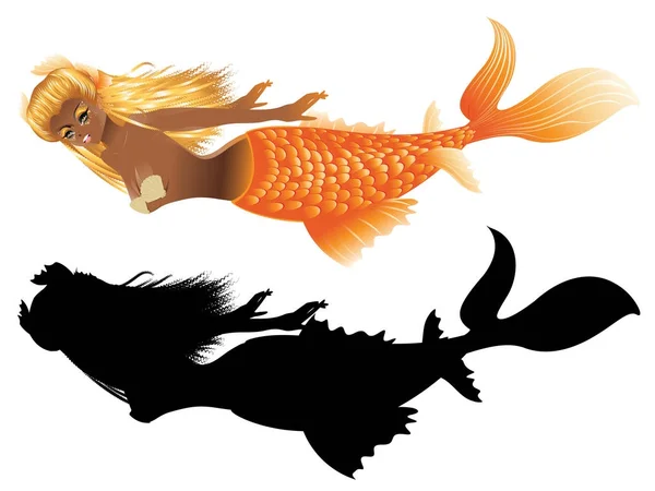 Oro pesce coda sirena — Vettoriale Stock