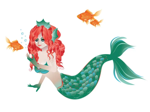 Red Haired Mermaid — Stock Vector