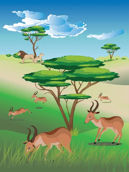 Landskap med antiloper — Stock vektor