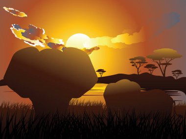 Fil ile Afrika günbatımı