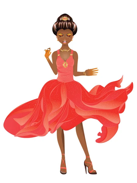 Afro chica americana en vestido — Vector de stock