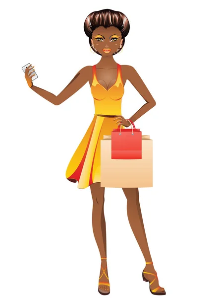 Afroamerikanisches Shopping-Girl — Stockvektor