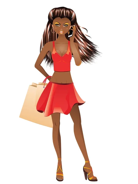 Afro americano Compras Chica — Vector de stock