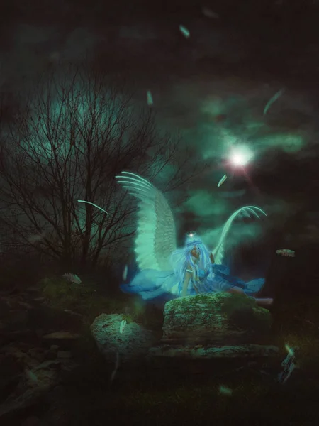 黑暗中的孤天使 — 图库照片