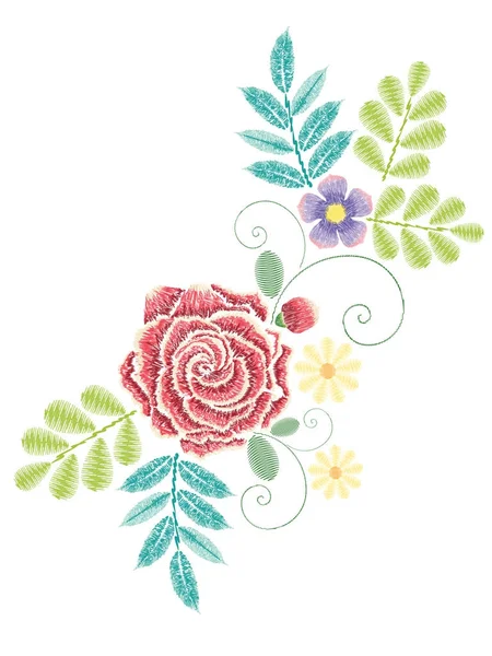 Broderie Rose Ornement — Image vectorielle