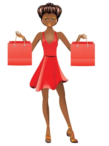 Afro American Shopping Girl — Stock Vector