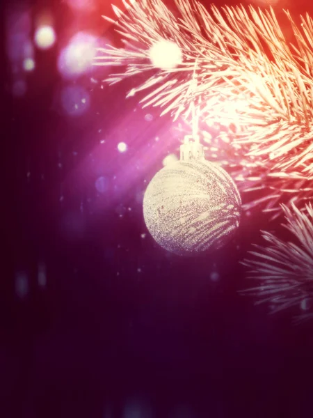 Silver Christmas Ball on a Branch — Stock Photo, Image