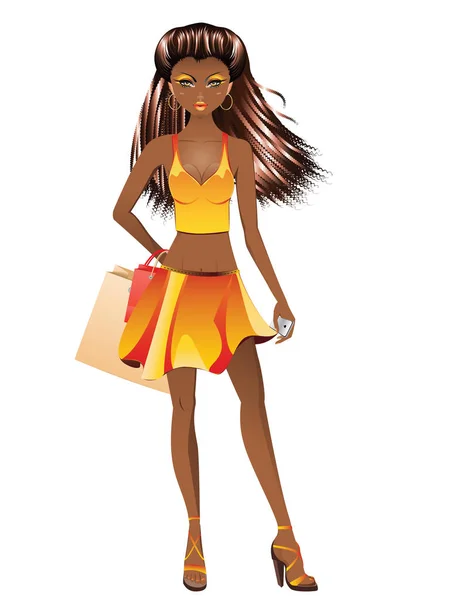 Afro American Shopping Girl — Stock Vector