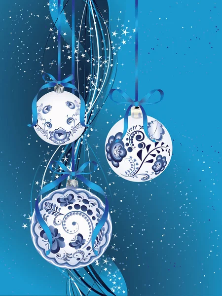 Blu floreale palla di Natale — Vettoriale Stock
