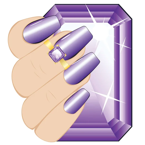 Amethyst Ring an einer Hand — Stockvektor