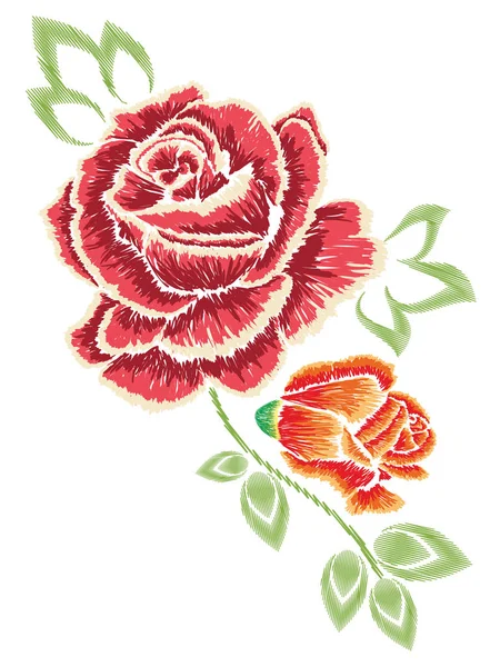 刺绣玫瑰装饰 — 图库矢量图片