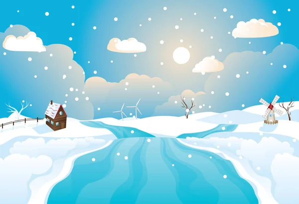 Río Invierno Rural — Vector de stock