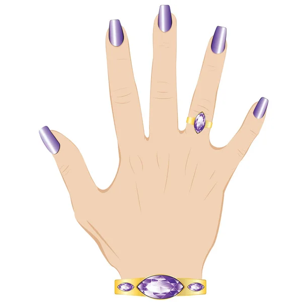 Amethist Ring op een Hand — Stockvector