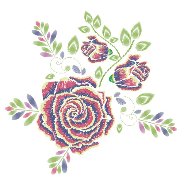 Embroidery Rose Ornament — Stock Vector