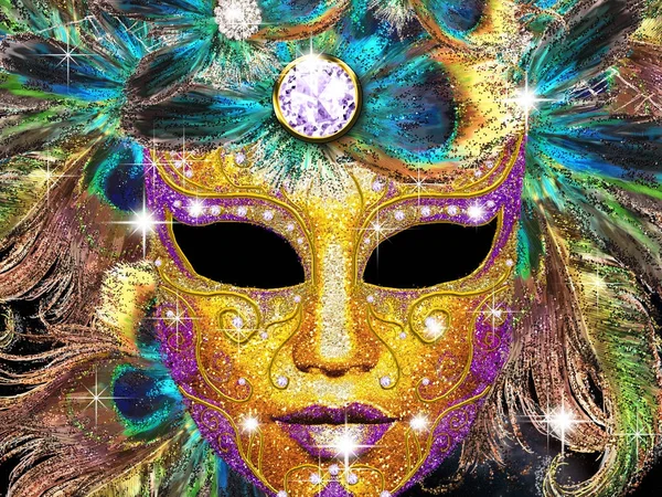 Máscara de carnaval dourado — Fotografia de Stock