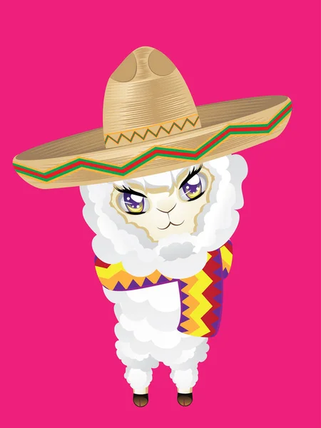 Caricature Alpaga à Sombrero — Image vectorielle