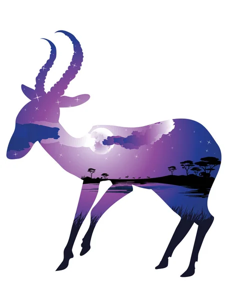 Paisagem Noturna com Antelopes —  Vetores de Stock