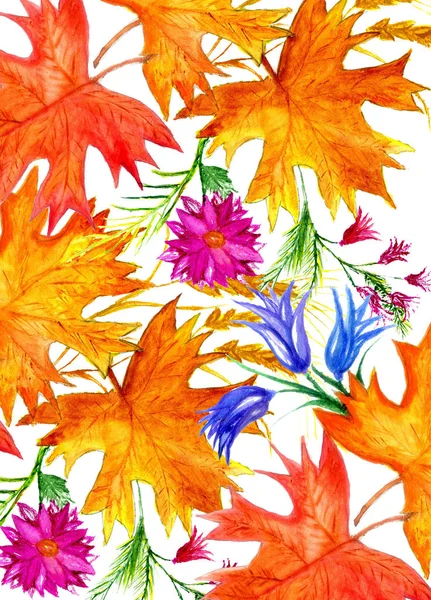 Höst löv i akvarell — Stockfoto
