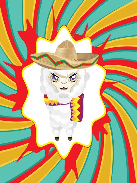 Alpaca de dibujos animados en Sombrero — Vector de stock