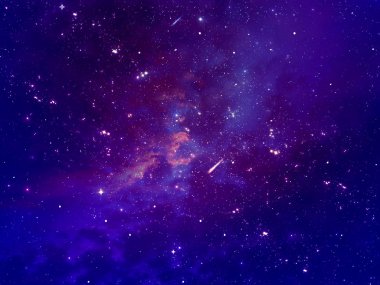 Fantezi renkli yıldız ve bulutlar ile uzay temalı arka plan.