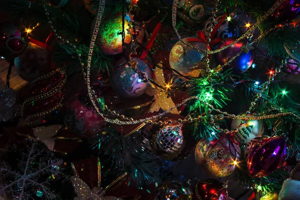 Christmas Lights and Decorations on Tree — Stock Photo, Image