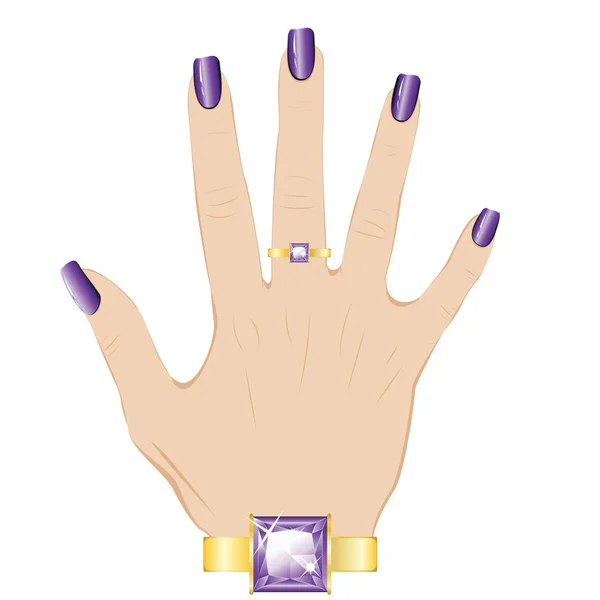 Amethyst Ring on a Hand — Stock Vector