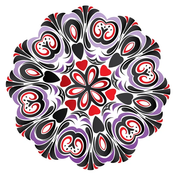 Floral Black and Red Round Ornament — Stock Vector