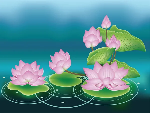 Fleur de lotus avec feuilles — Image vectorielle