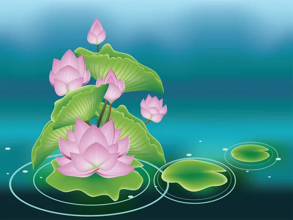Fleur de lotus avec feuilles — Image vectorielle