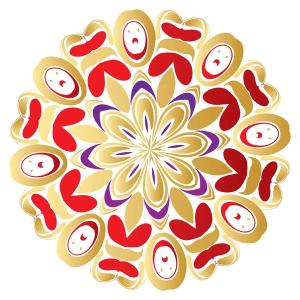 Floral gouden en rode ronde Ornament — Stockvector