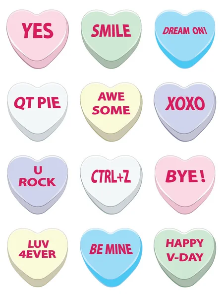 Collection of Conversation Hearts — Stock Vector