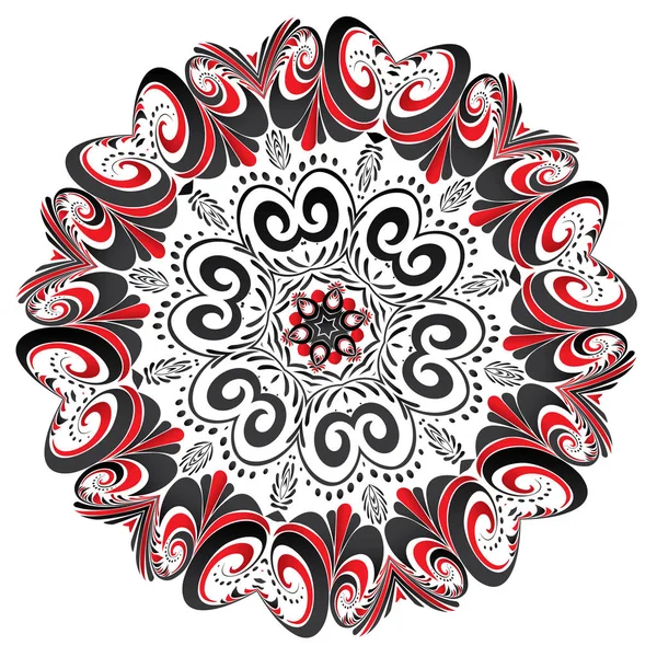 Blommig svart och röd rund Ornament — Stock vektor