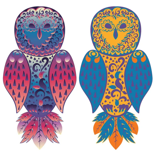 Folk Ornamental Owl — Stock Vector